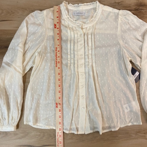 Lucky Brand Women's Swiss Dot Blouse Ruffled Collar Long Sleeve Top XS - Picture 6 of 9